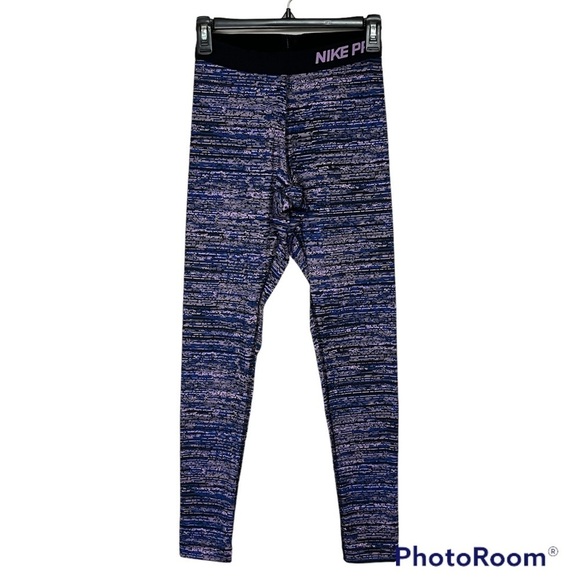 Womens Nike Pro Dri-Fit Fleece-Lined Purple Printed Leggings Sz S - Picture 1 of 11